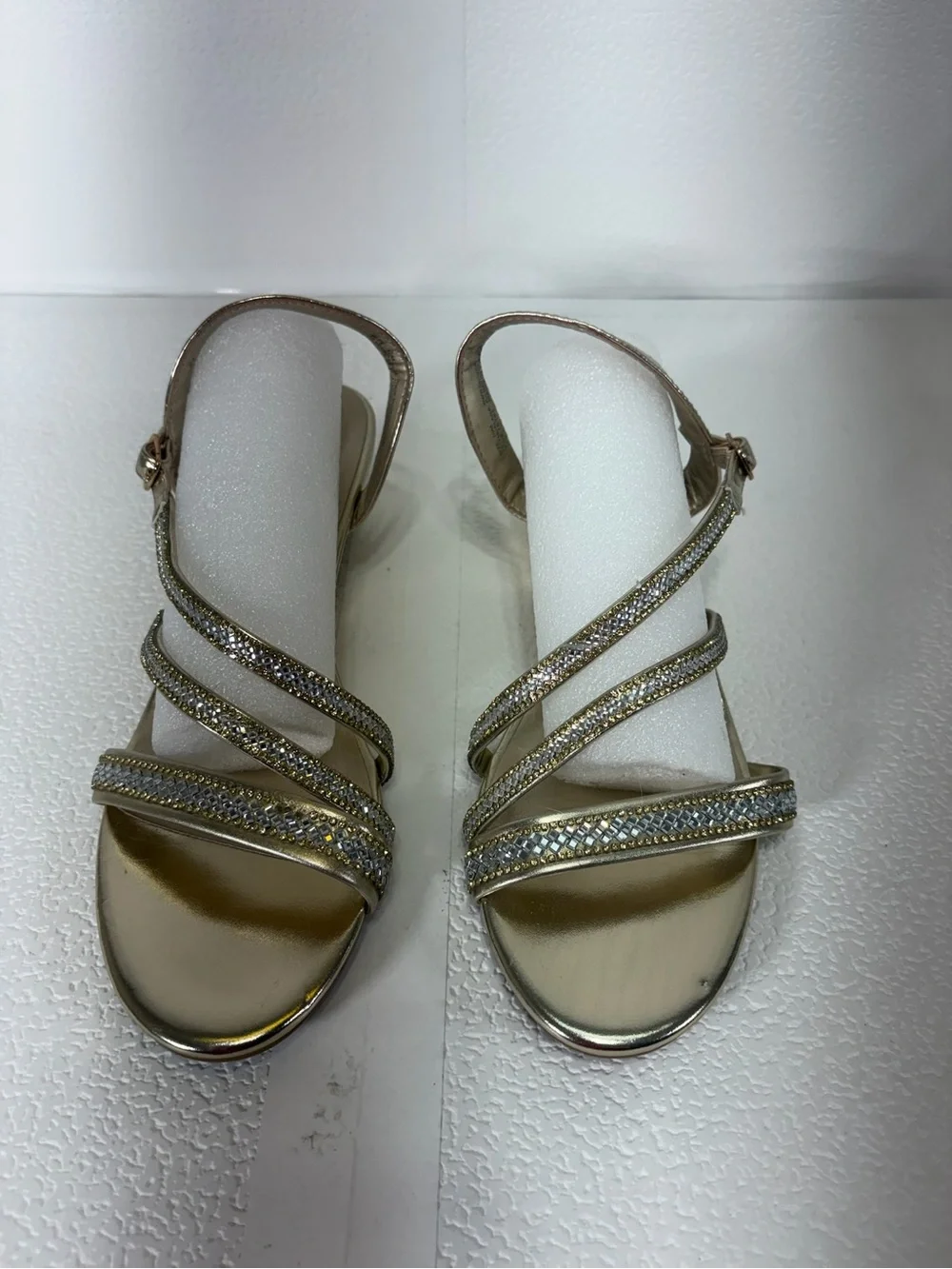 MARELLA Metallic Gold Rhinestone Strappy Sandals s277